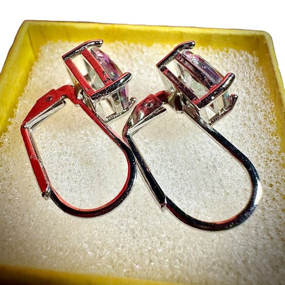 Emerald Cut Rainbow Mystic Topaz Dangle Earrings for Women SIlver Plated - Picture 8 of 10